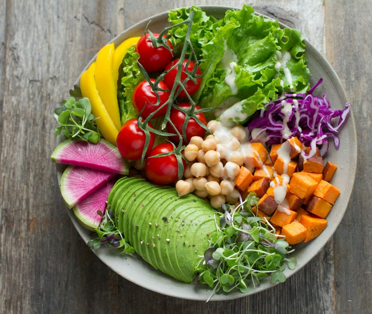 Bowl of fresh vegetable salad, part of a healthy diet