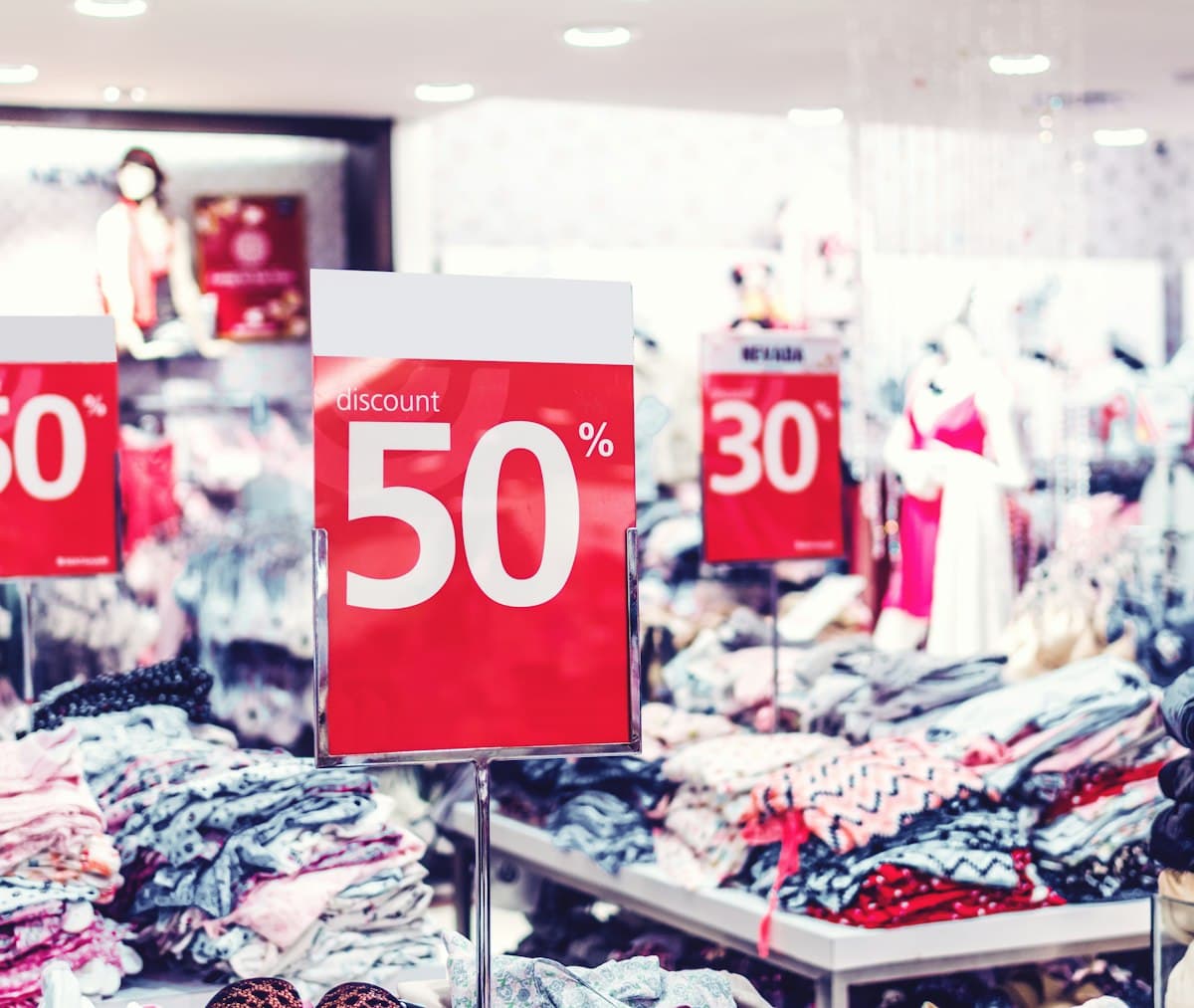 Store sign advertising a 50% discount, the kind of price you might work back from